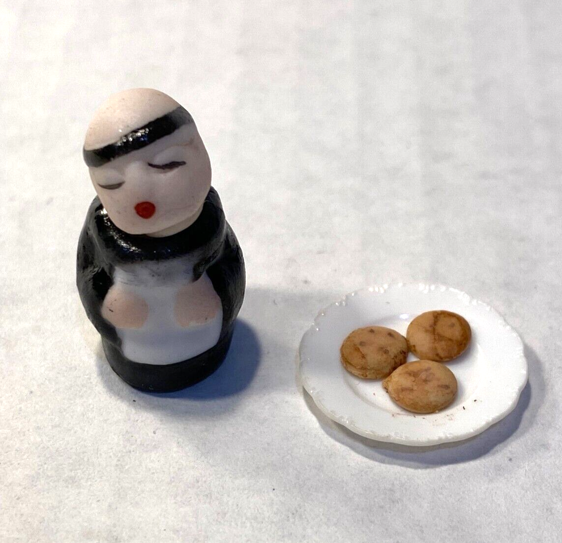 Miniature Dollhouse Monk Cookie Jar with Chocolate Chip Cookies