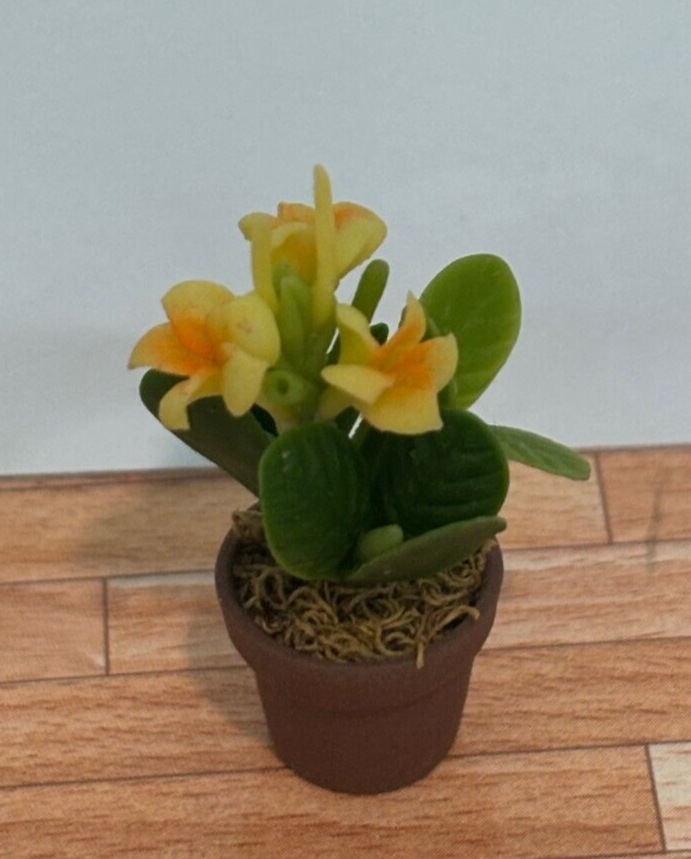 Dollhouse Miniature Yellow Orchid in Pot - Handcrafted