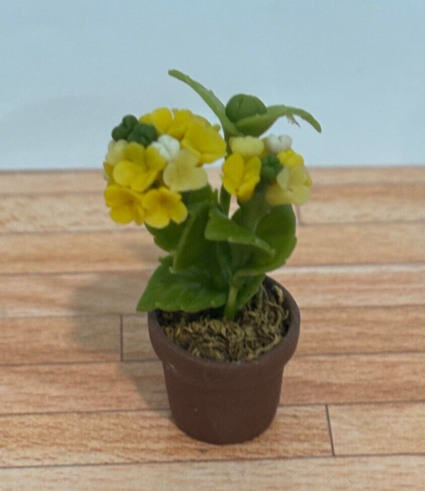 Dollhouse Miniature Small Yellow Flowers in Pot - Handcrafted