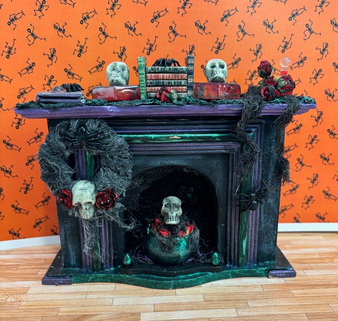 Dollhouse Miniature Artisan Halloween Fireplace Handcrafted