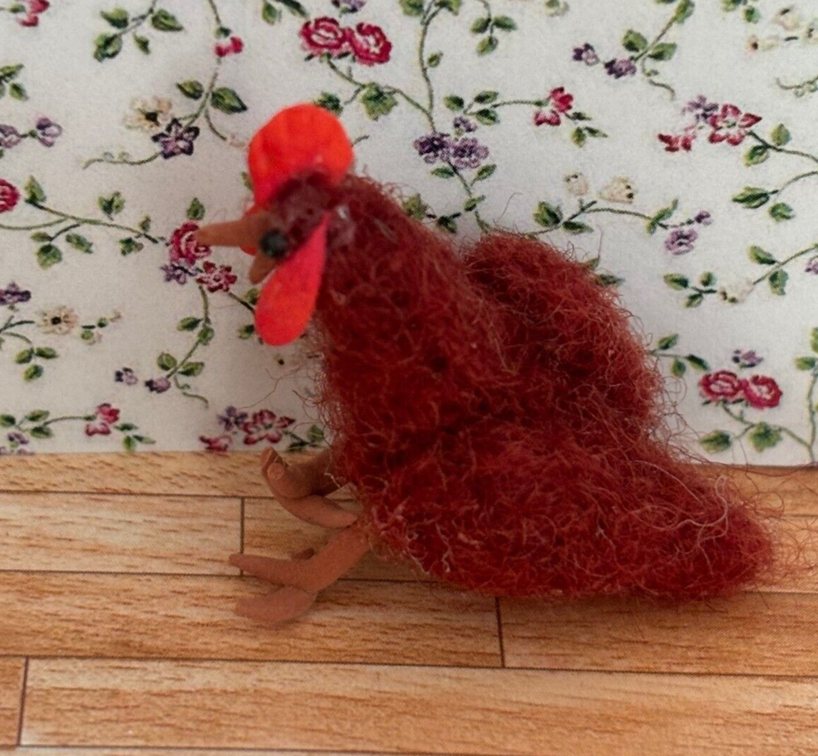 Dollhouse Miniature Felted Red Chicken, Handcrafted