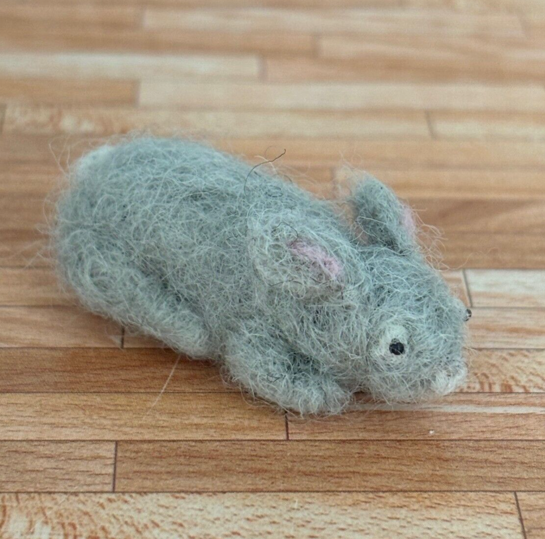 Dollhouse Miniature Felted Gray Bunny, Handcrafted