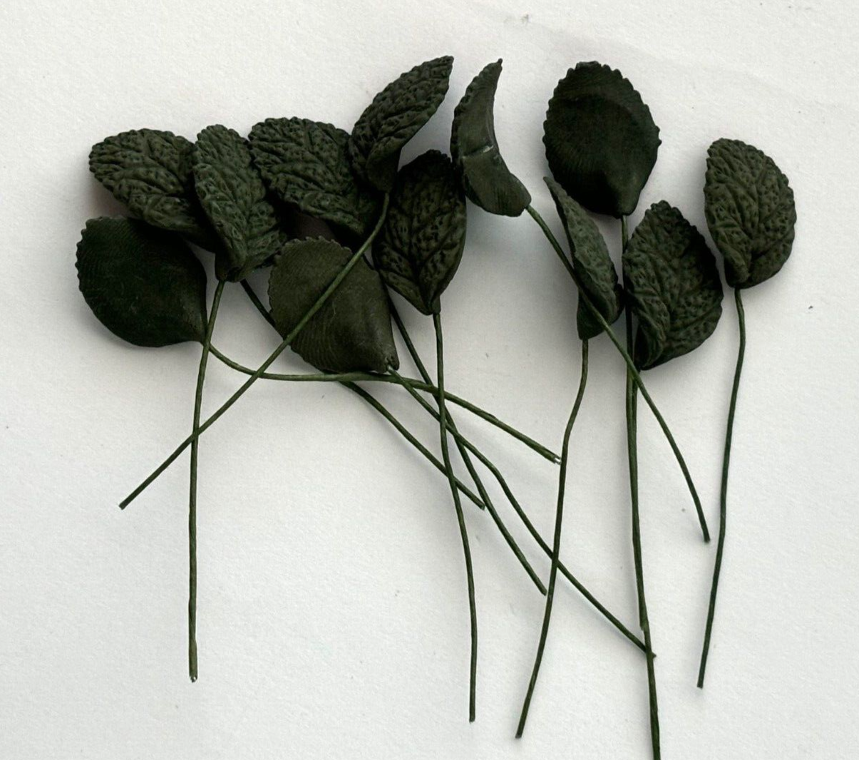 Dollhouse Miniature Set of 12 Dark Green Rose Leaf Stems