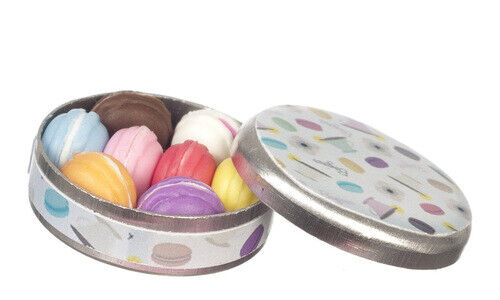 Dollhouse Miniature Macarons in Round Tin Box