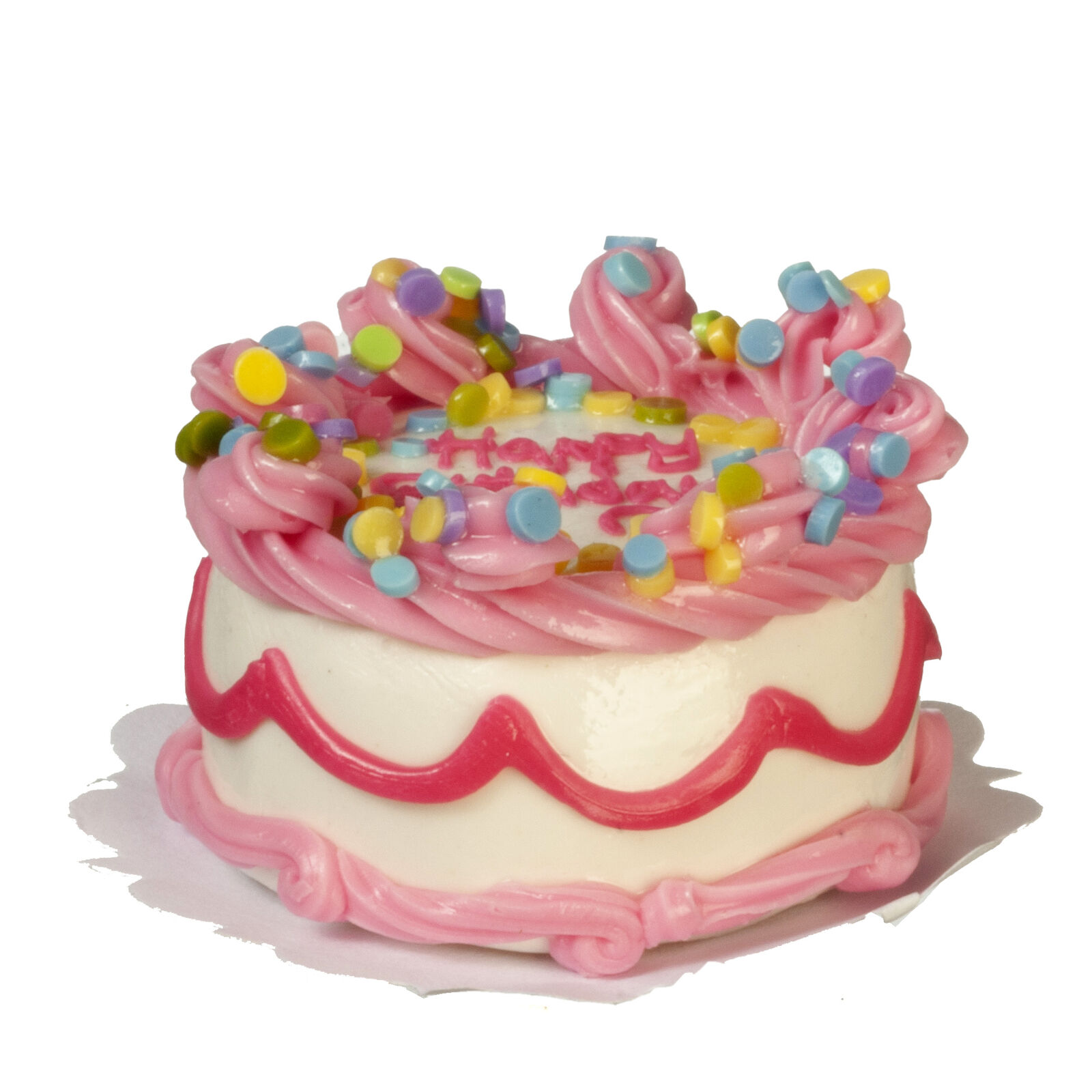 Dollhouse Miniature Happy Birthday Cake - Pink