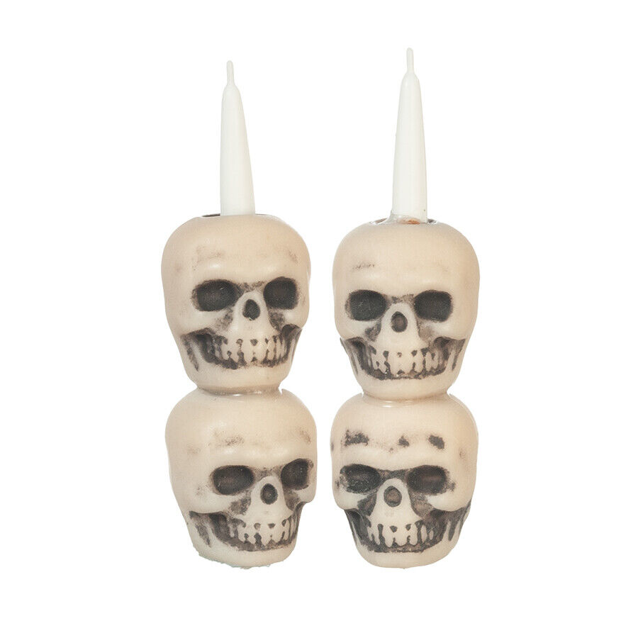 Dollhouse Miniature Halloween Double Skull Candle Set of 2