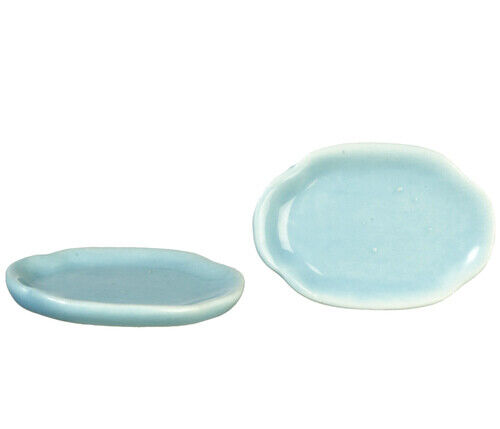 Dollhouse Miniature Oval Blue Ceramic Plate