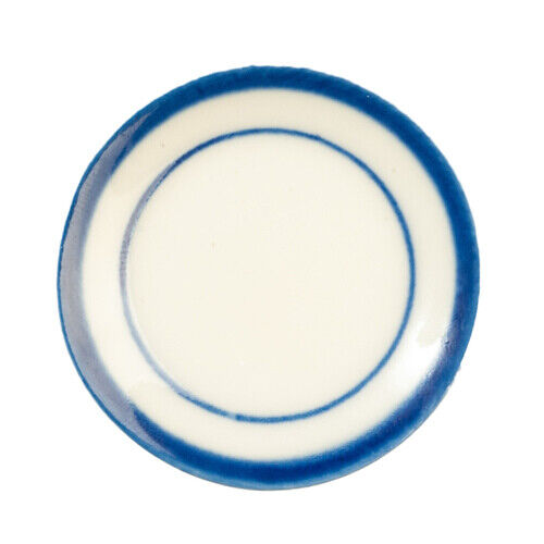 Dollhouse Miniature Ceramic Plate with Blue Trim