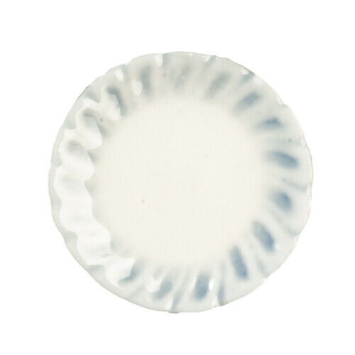 Dollhouse Miniature Round Ceramic Plate with Blue Trim