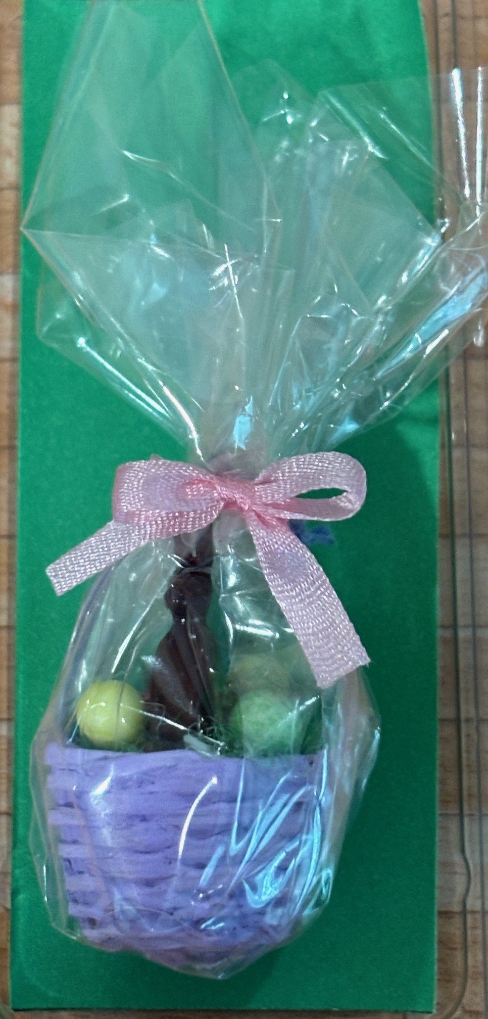 Dollhouse Miniature Handcrafted Cellophane Wrapped Easter Basket Purple