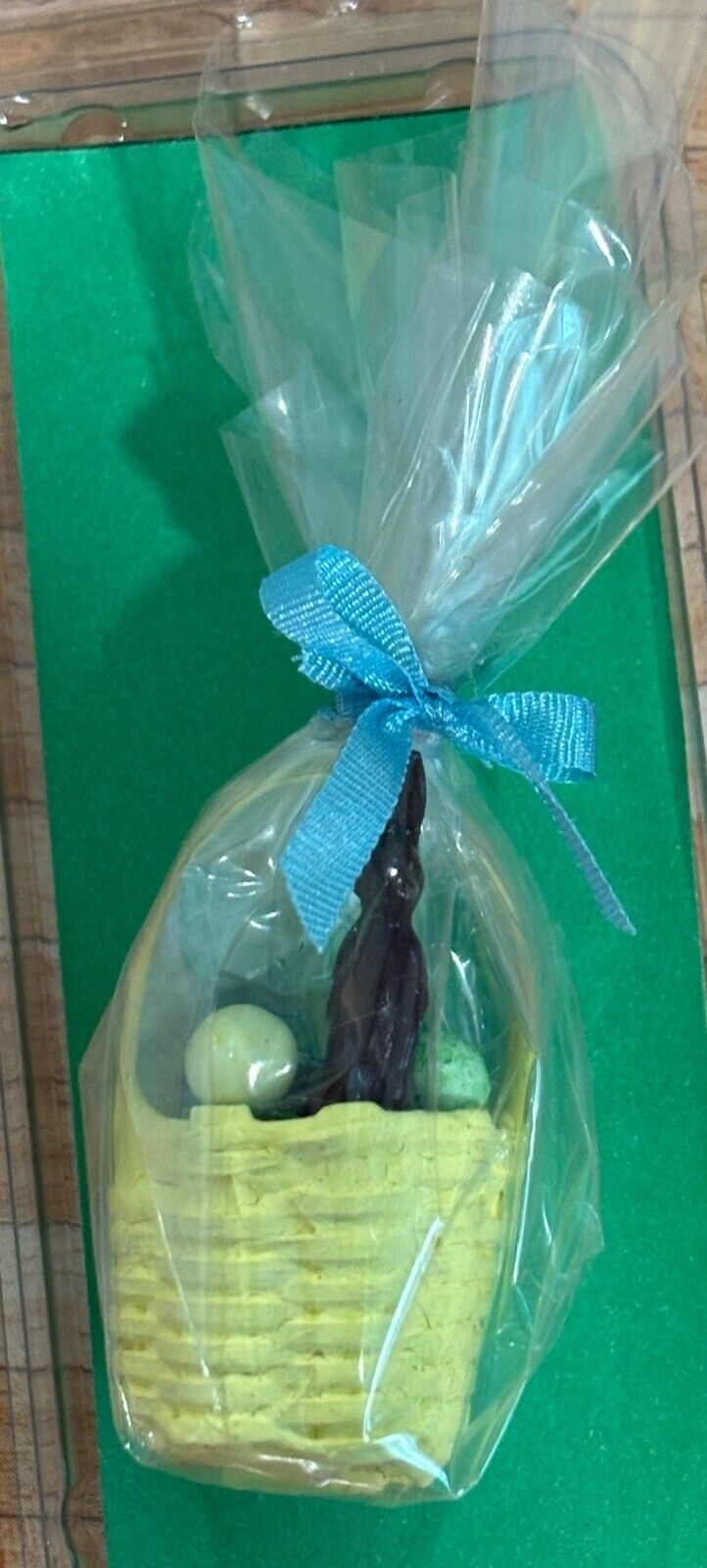 Dollhouse Miniature Handcrafted Cellophane Wrapped Easter Basket Yellow