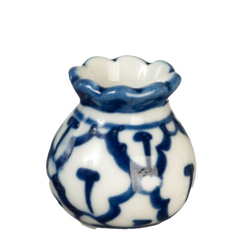 Dollhouse Miniature Ceramic Vase with Blue Design