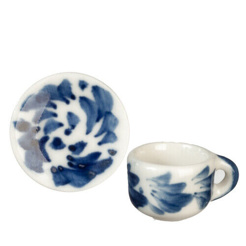 Dollhouse Miniature Cup & Saucer in Blue Delft Design