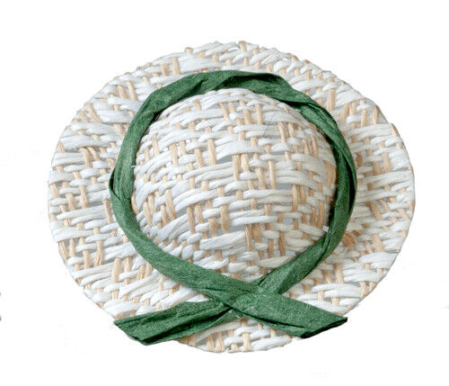 Dollhouse Miniature Lady's Straw Hat with Green Ribbon