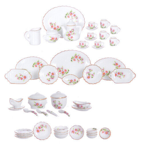 Dollhouse Miniature Tea Set  Floral 50 Pieces