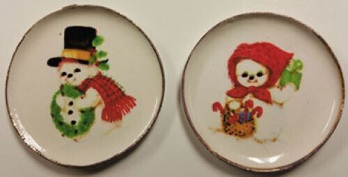 Dollhouse Miniature Mr. & Mrs. Snowman Platters Handcrafted