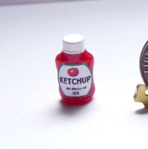 Dollhouse miniature squeeze bottle of ketchup - handcrafted
