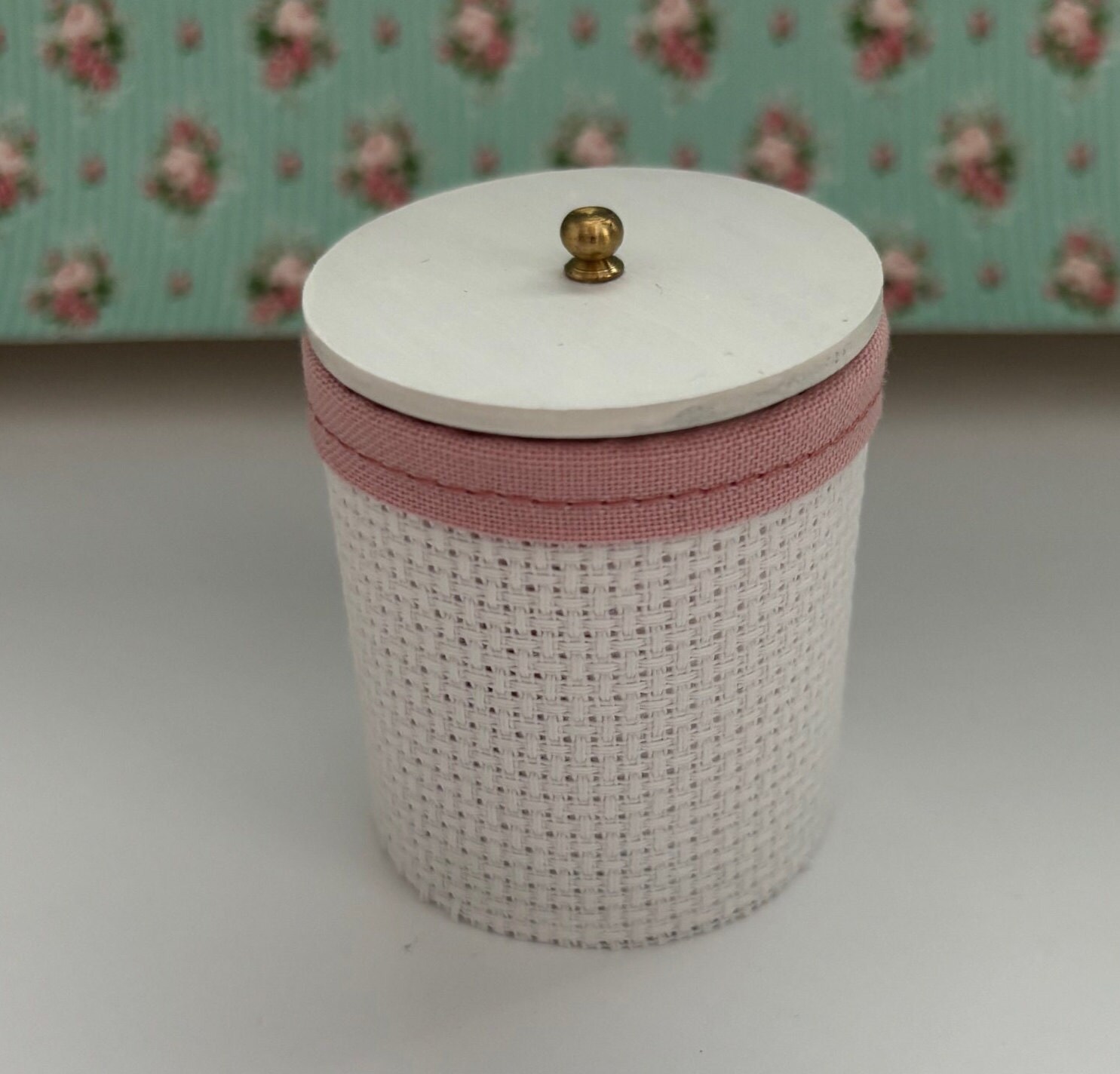 Dollhouse Miniature Handcrafted Lidded Clothes Hamper in Pink or Purple