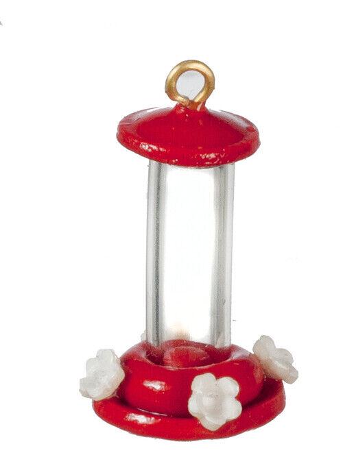 Dollhouse miniature hummingbird feeder in red