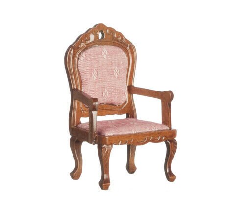 Dollhouse Miniature Victorian Fauteil - Light Red and Walnut