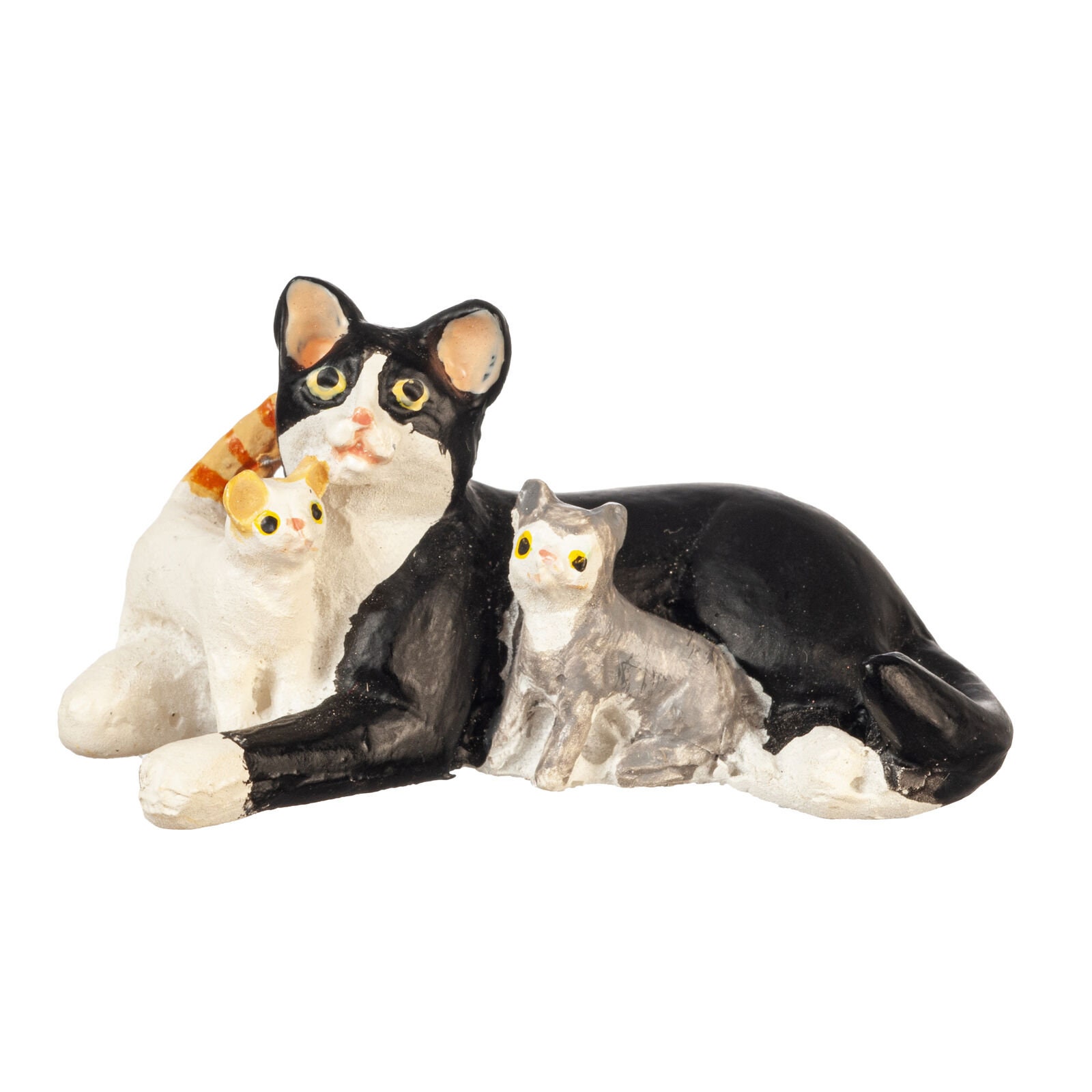 Dollhouse Miniature Cat with Kittens Black/White