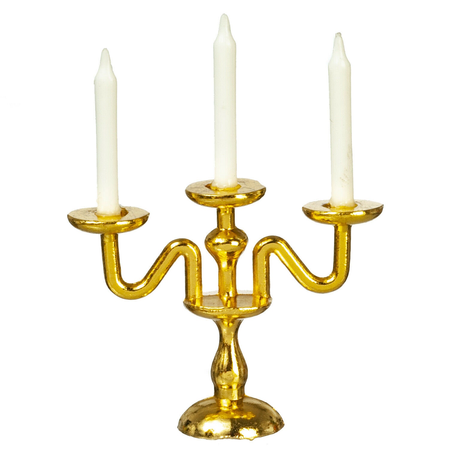 Dollhouse miniature gold 3-arm candelabra