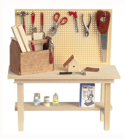 Dollhouse Miniature  Workbench with Accessories