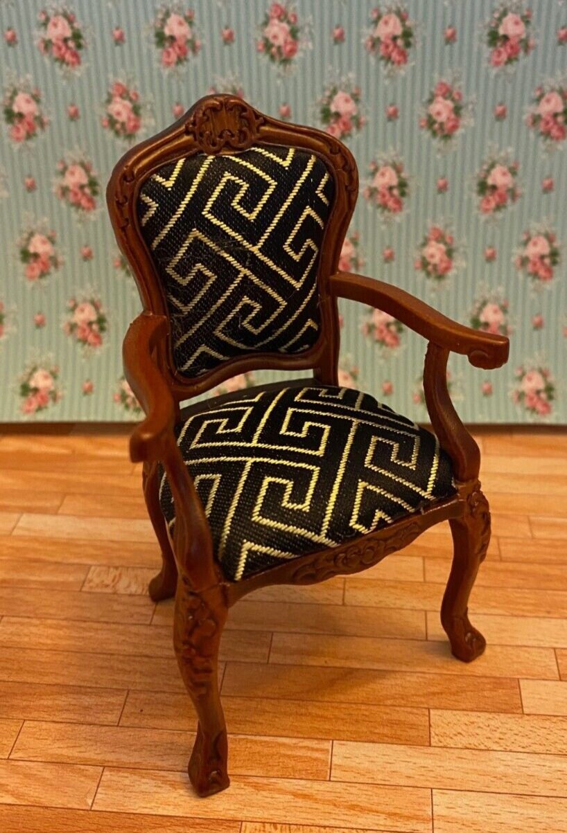 Dollhouse miniature armchair w/ gold trim/walnut from the platinum collection