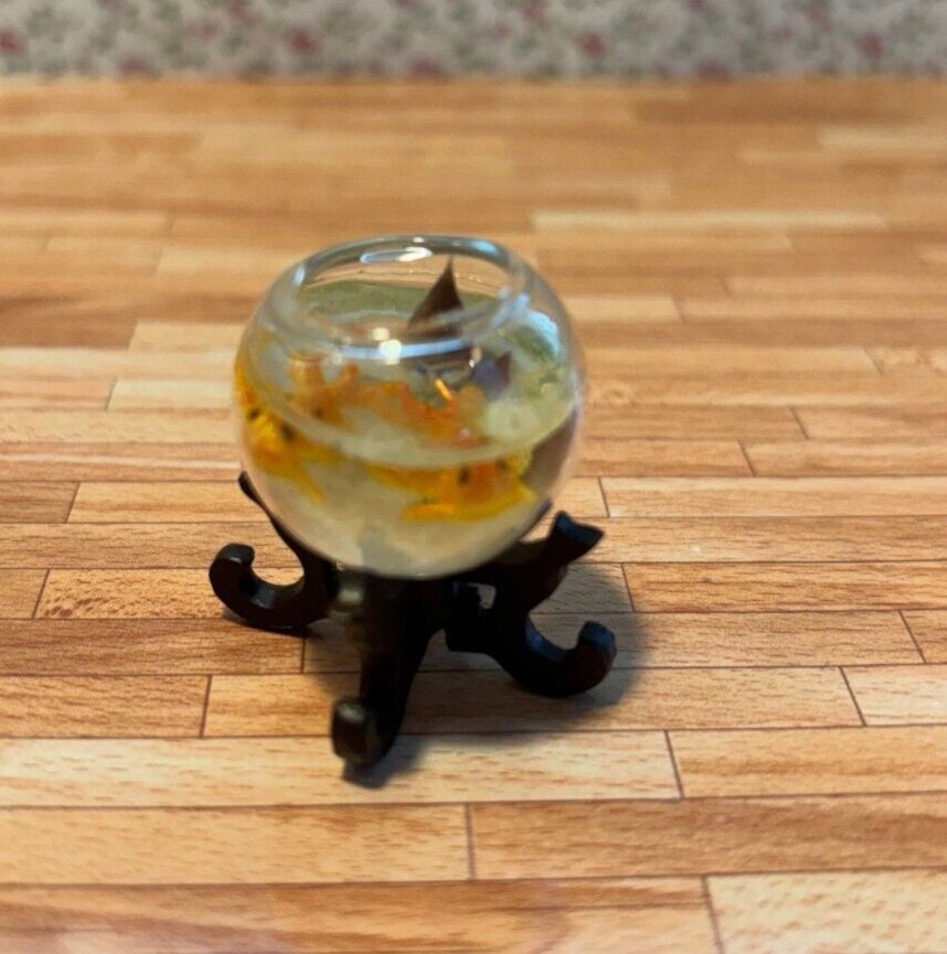 Dollhouse Miniature Glass Fish Bowl with 2 Fish #3