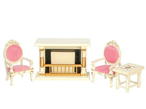 Dollhouse Miniature Salon Set of 4 in White and Gold