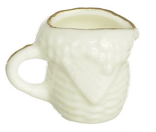 Dollhouse Miniature White Pitcher with Gold Trim by Falcon Miniatures