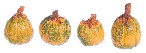Dollhouse Miniature Half-Scale Green Pumpkins Set of 4