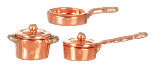 Dollhouse Miniature Copper Casserole Set of 5