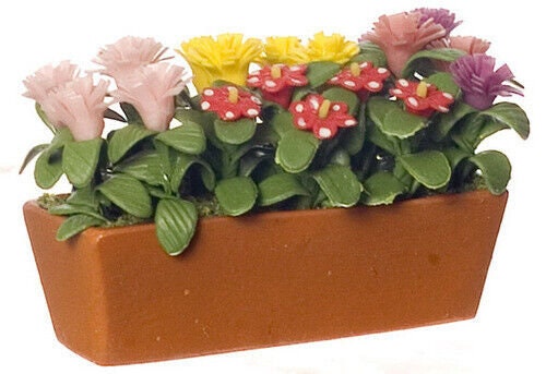 Dollhouse Miniature Planter with Assorted Flowers by Falcon Miniatures