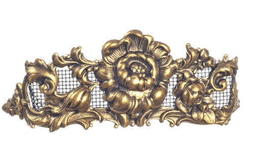 Dollhouse miniature brass flowers design fireplace screen