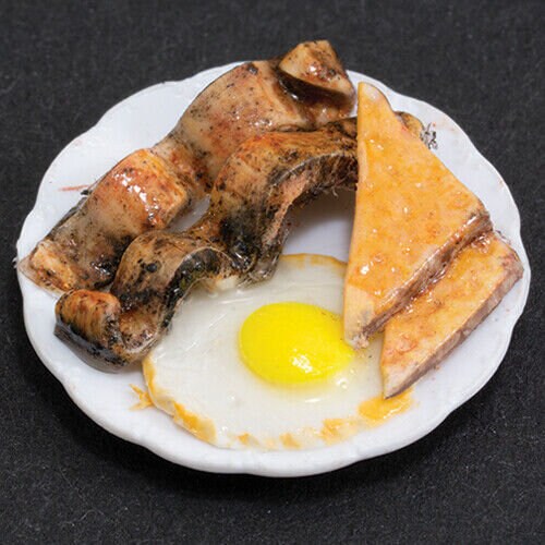 Dollhouse Miniature Egg, Bacon, Toast Breakfast Plate
