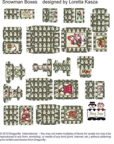 Dollhouse Miniature Snowman Boxes - 1 Sheet