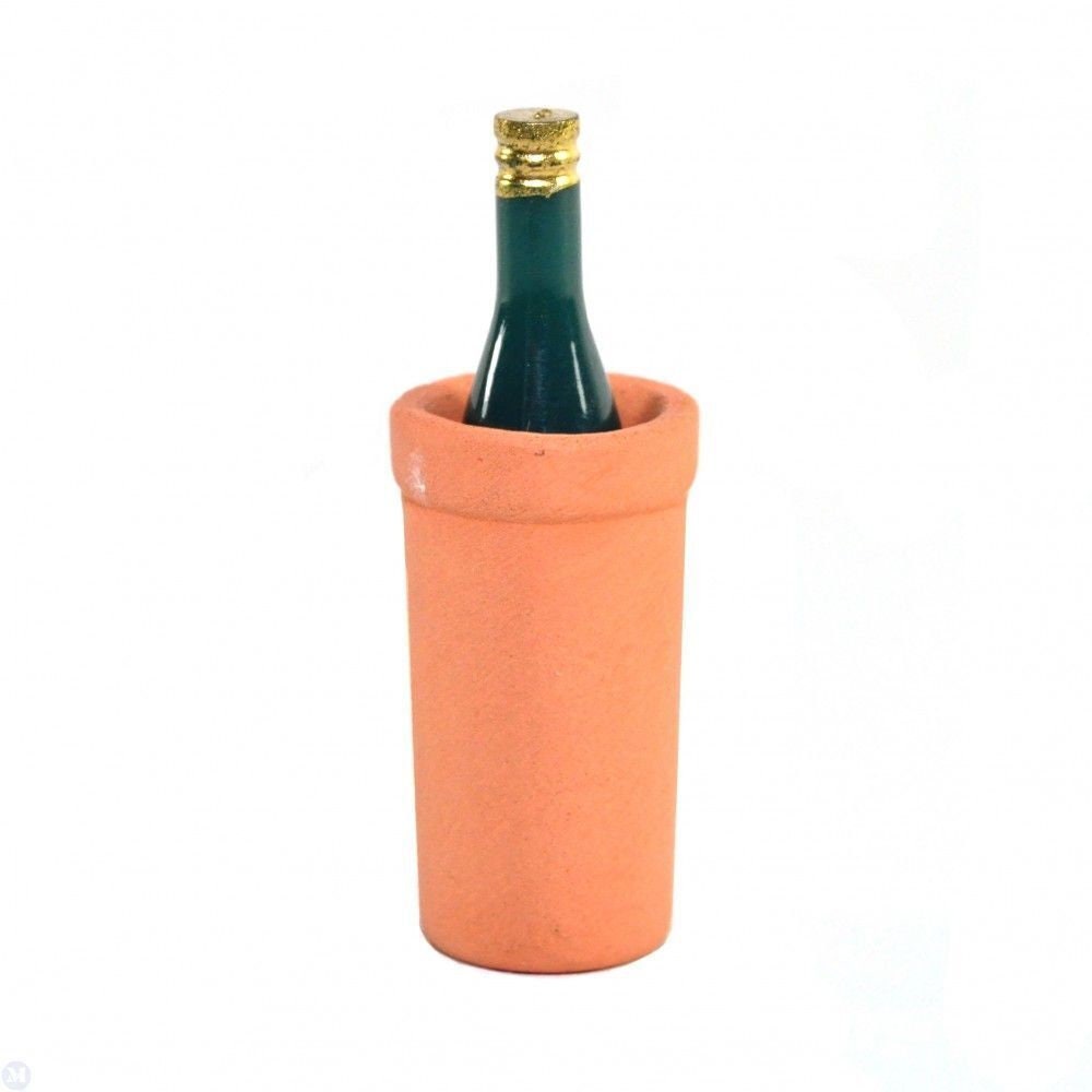 Dollhouse Miniature Terra Cotta Wine Cooler with Bottle