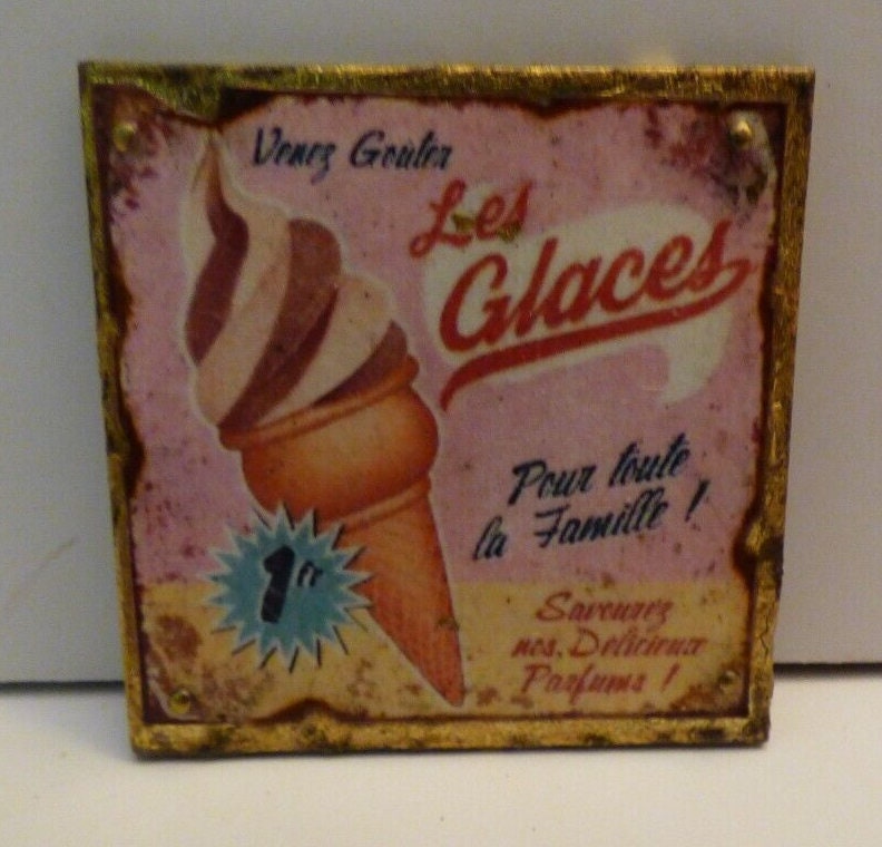 Dollhouse Miniature Wooden Les Glaces Sign  -  Handcrafted