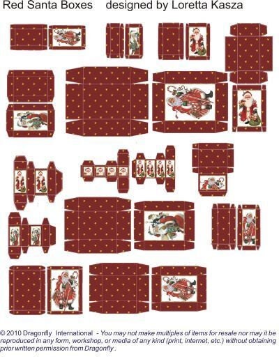 Dollhouse Miniature Red Santa Boxes - 1 Sheet