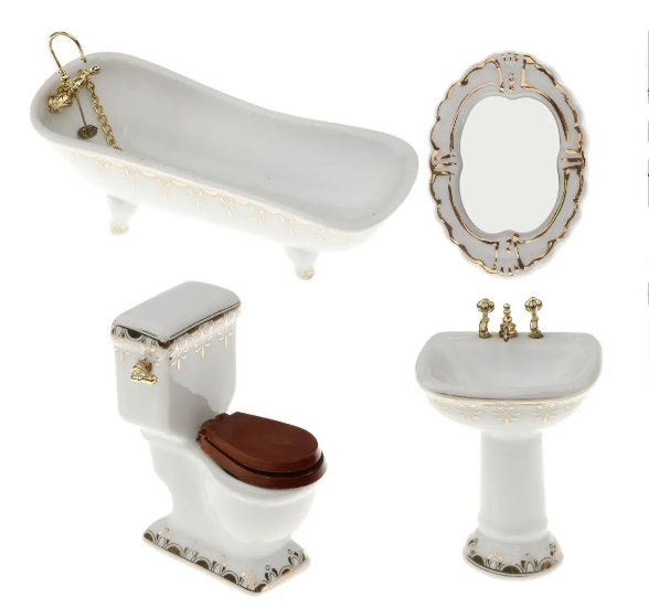 Dollhouse Miniature Ceramic Bath Set of 4