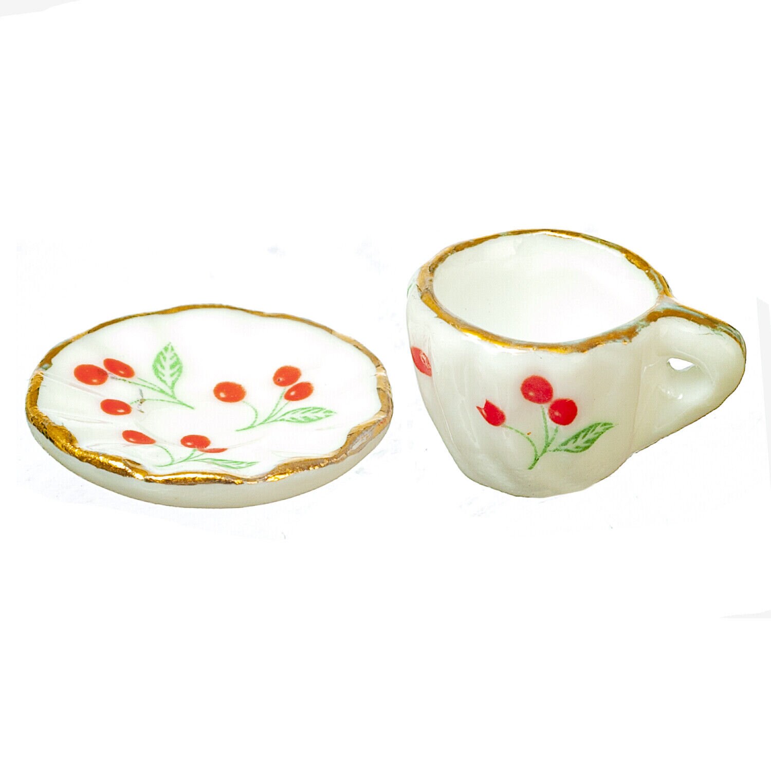 Dollhouse Miniature Cup and Saucer Cherry Design