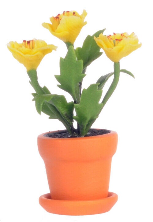 Dollhouse miniature yellow poppy in pot