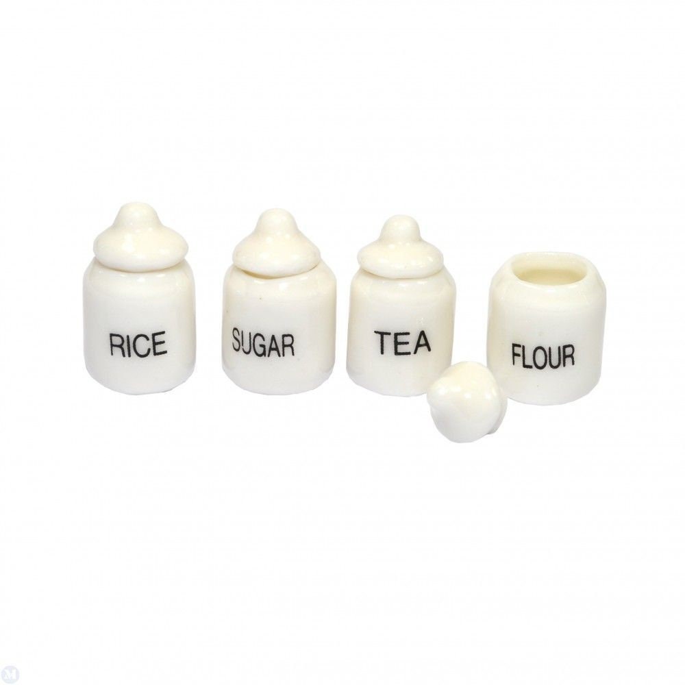 Dollhouse Miniature Four White Ceramic Storage jars