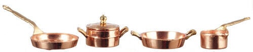 Dollhouse Miniature Copper Pot & Pan Set of 6