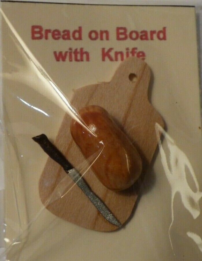 Dollhouse Miniature Bread Board with Bread & Knife  - Handcrafted