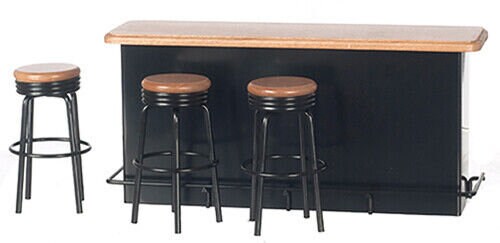 Dollhouse Miniature 1950's Counter with 3 Stools