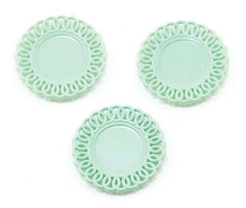 Dollhouse Miniature Lace Edged Plates Transparent Jadite, Set of 3