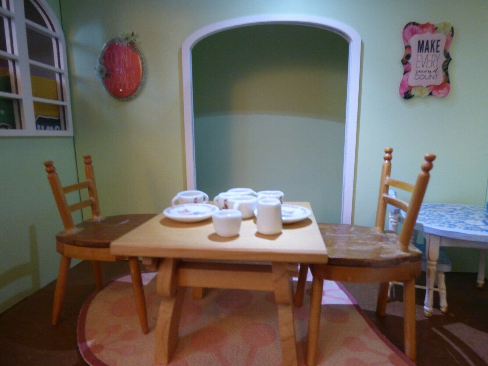 Wooden table and chair set for 8 inch dolls vintage