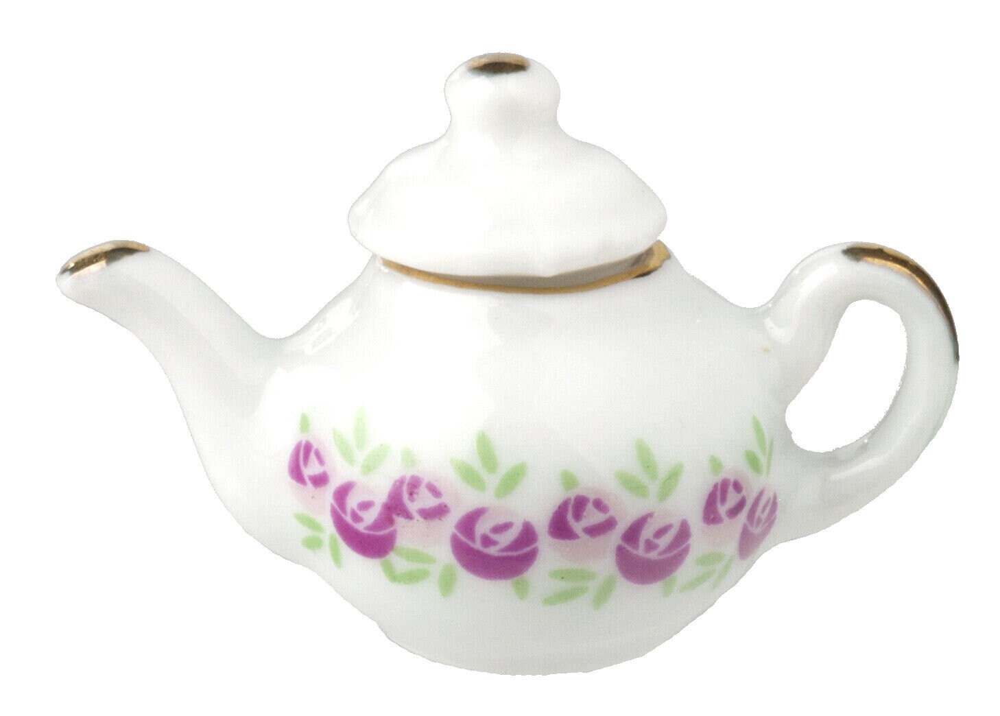 Dollhouse miniature tea pot white and pink floral